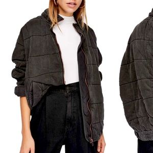 Free People Acid Washed Black Dolman Sleeve Quilted Bomber Jacket